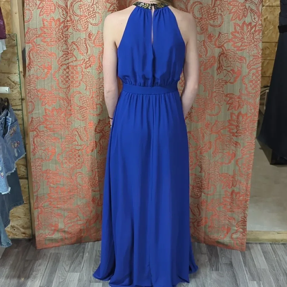 The clothing Co. formal/prom dress floor length‎ halter top beaded royal blue